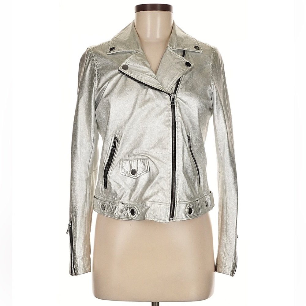 Silver Leather Moto Jacket by Slate and Willow.